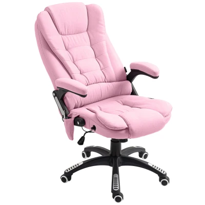 Vinsetto 6 Point Vibrating Massage Office Chair High Back Executive Chair with Reclining Back, Swivel Wheels, Pink
