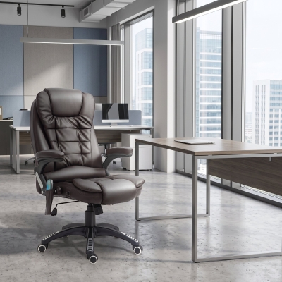 HOMCOM Executive Massage Chairs Heated High Back Reclining Office Chair Swivel Leather Adjustable Vibrating Furniture Black