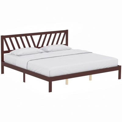 HOMCOM King Wood Platform Bed Frame with Headboard, Storage, Walnut