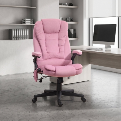 Vinsetto Reclining Massage Office Chair, Executive Office Chair with High Back, Swivel Wheels, Pink