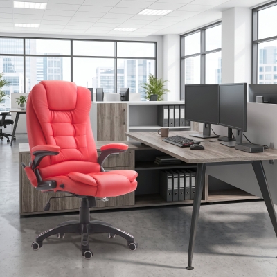 HOMCOM Adjustable Heated Ergonomic Massage Office Chair Swivel Vibrating High Back Faux Leather Executive Chair