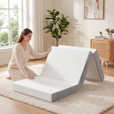 HOMCOM Foldable Mattress Twin Size, 6 Inch Tri Fold Memory Foam Mattress with Washable Cover & Non-Slip Bottom, 75" x 38" x6"