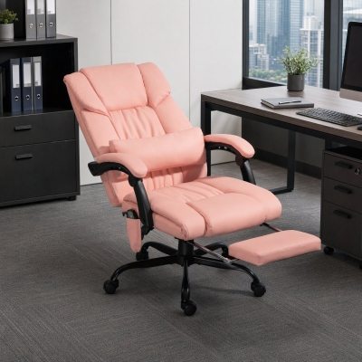 Vinsetto 6-Point Vibration Massage Chair, Height Adjustable Reclining Computer Chair with Retractable Footrest, Pink