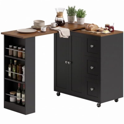HOMCOM Bar Table Counter-Height with Storage, 3 Drawers, Walnut/Black