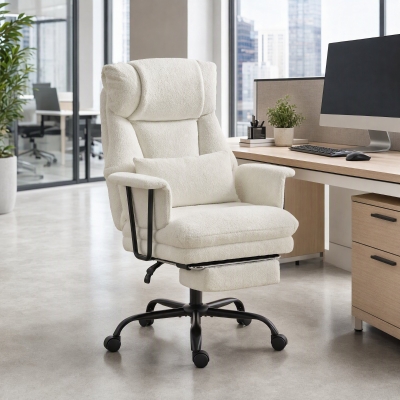 HOMCOM Office Chair, 400 lbs Heavy Duty Linen Computer Desk Chair with Lumbar Support, Wide Seat, Spring Cushion, Cream White