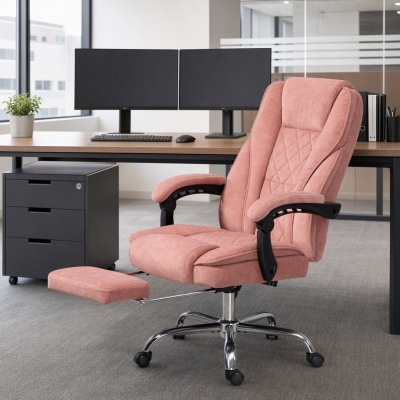 Vinsetto Massage Office Chair, Reclining Computer Chair with Adjustable Height and Footrest, Pink