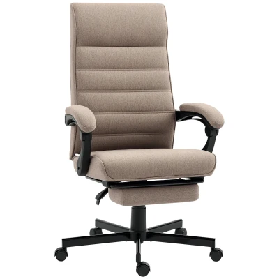 Vinsetto Office Chair, Linen High Back Computer Desk Chair, Swivel Recliner with Adjustable Height, Footrest and Padded Armrest, Brown