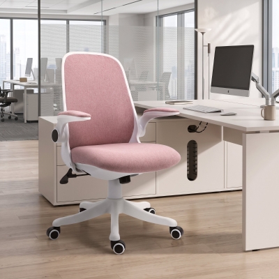 Vinsetto 360° Swivel Office Chair Task Chair, Breathable Fabric Computer Chair with Flip-up Arms and Adjustable Height, Pink