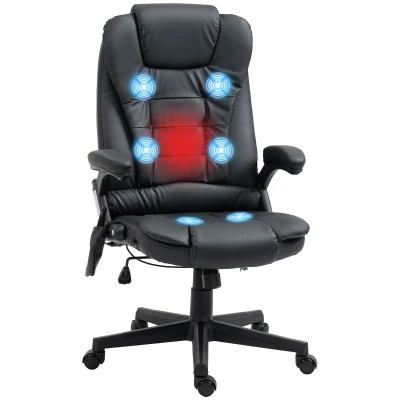 HOMCOM Executive Massage Chairs Heated High Back Reclining Office Chair Swivel Leather Adjustable Vibrating Furniture Black