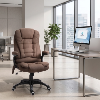 Vinsetto Reclining Massage Office Chair, Executive Office Chair with High Back, Swivel Wheels, Brown