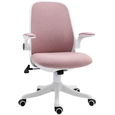Vinsetto 360° Swivel Office Chair Task Chair, Breathable Fabric Computer Chair with Flip-up Arms and Adjustable Height, Pink