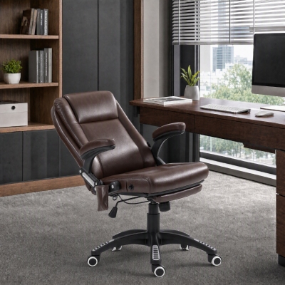 Vinsetto Reclining Massage Office Chair, Executive Office Chair with High Back, Swivel Wheels, Dark Brown