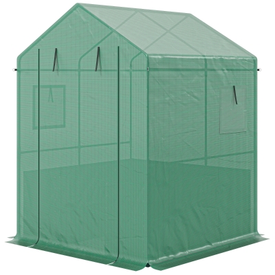 Outsunny Outdoor Greenhouse with Raised Garden Bed, 56"x56"x75", Dark Gray