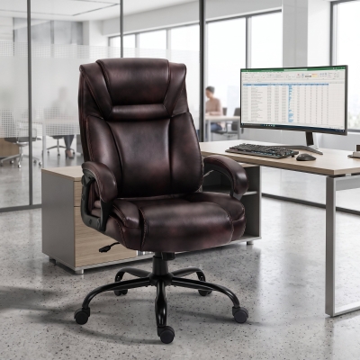 Vinsetto PU Leather Executive Office Chair with High Back, Adjustable Height and Swivel Wheels, 400LBS Capacity, Brown