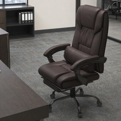 Vinsetto 6-Point Vibration Massage Chair, Height Adjustable Reclining Computer Chair with Retractable Footrest, Brown