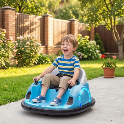Qaba 12V Bumper Car for Toddlers, Ride On Car with 360 Degree Remote Control, Lights Music Horn, for 1.5-5 Years, Light Blue
