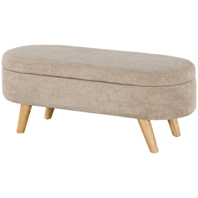 HOMCOM 43.3" Upholstered Storage Ottoman Bench with Wood Legs, Beige