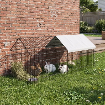 PawHut 73" Small Animal Cage with Roof, Indoor/Outdoor Use,  for Chicken, Rabbits, Chinchillas, Silver