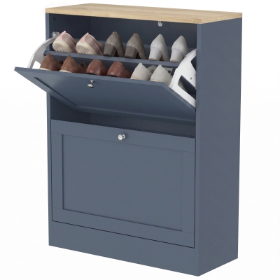 HOMCOM Modern Slim Shoe Cabinet, 2 Flip Drawers, Adjustable, Blue