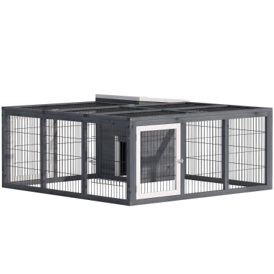 PawHut Rabbit Hutch, Waterproof Gray House for Small Animals