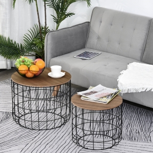 HOMCOM 2 Piece Coffee Table Set with a Retro Industrial Style, Extra Storage Space Underneath, & Multipurpose Use, for Living Room, Dining Room, Office