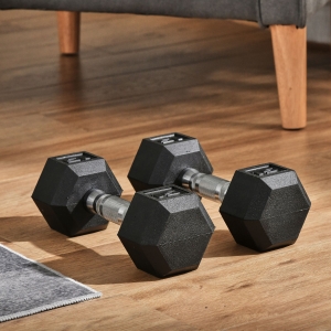 Soozier 15lbs Rubber Dumbbells Weight Set Dumbbell Hand Weight Barbell for Body Fitness Training for Home Office Gym, Black
