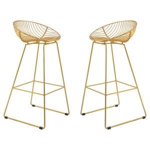HOMCOM Modern Bar Stools Set of 2, Bar Height Barstools, 29.5" Seat Height Bar Chairs for Kitchen, Pub with Backrest and Footrest, Steel Frame, Gold