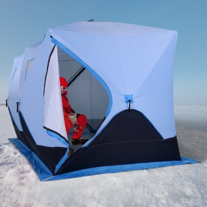 Outsunny Ice Fishing Tent 6-8 Person Portable Shelter with Ventilation Windows and Carry Bag Blue