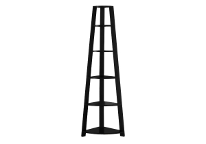 Monarch 72" Contemporary 5-Shelf Wood Grain-Look Corner Accent Display Bookcase - Black Finish
