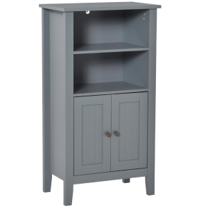 kleankin Bathroom Cabinet Organizer with 2-Tier Open Shelves, Double Door Enclosed Storage and Elevated Base, Dark Grey