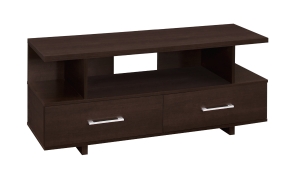 Monarch 48" Contemporary Wood Grain-Look Open Storage Shelf 2-Drawer Console TV Stand - Cappuccino Brown Finish
