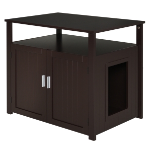 PawHut Inside Tabletop Side Table Cat Box Fixture w/ Magnetic Closing Door Brown