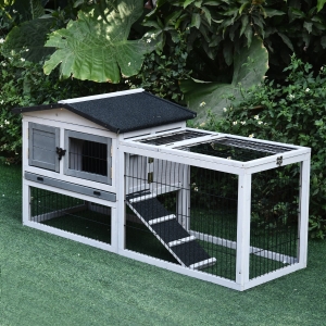 PawHut 2 Tier Rabbit Hutch Wood Pet House Outdoor W/ Ramp