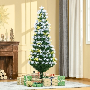 HOMCOM 6FT Prelit Artificial Christmas Tree Fiber Optic LED Light Holiday Home Xmas Decoration with Foldable Feet, Green