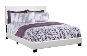 Monarch Queen Size Contemporary Upholstered Bed Frame with Wood Legs - White Leather Look