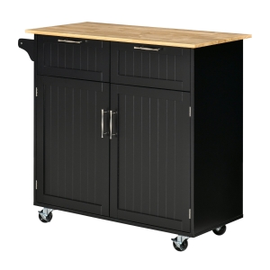 HOMCOM Modern Wooden Rolling Kitchen Island Storage Cart Serving Trolley w/ Towel Rack
