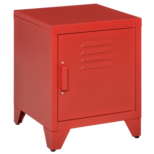 HOMCOM Industrial Accent Metal Storage Nightstand Cabinet w/ Adjustable Shelves, Red