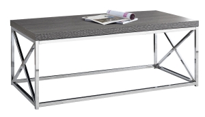 Monarch 44" Contemporary Wood Grain-Look Top Polished Chrome Metal Base Accent Coffee Table - Grey Finish