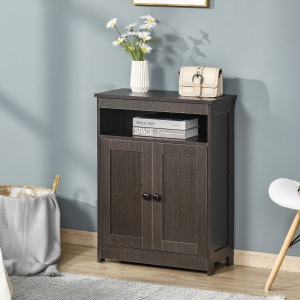 HOMCOM Accent Cabinet, Wood Free Standing Storage Organizer with Double Doors and Adjustable Shelf for Living Room, Kitchen, Brown