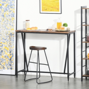 HOMCOM Rustic Industrial Bar Table Accent Pub Table with Metal Legs for Home Bar, Kitchen, Dining Room, Living Room, Walnut