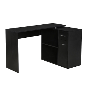 HomCom L Shaped Computer Desk Workstation with Storage Shelves and Cabinet for Home & Office Contemporary Style - Black