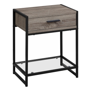 Monarch 22" Modern Compact End Table Night Stand with Storage Drawer - Dark Taupe Wood Grain-Look / Black Metal Base