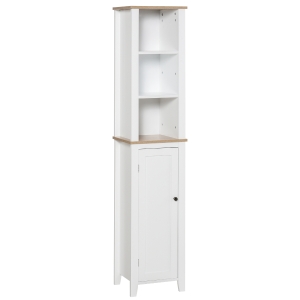 kleankin Bathroom Storage Cabinet with 3 Tier Adjustable Shelf Storage, Linen Tower Enclosed Cabinet for Anti-Toppling Design, White