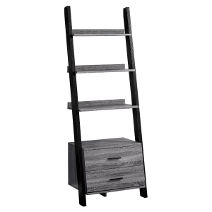Monarch 69" Contemporary Wood Grain-Look 4-Shelf Ladder Bookcase with Storage Drawers - Black / Grey Tones Finish