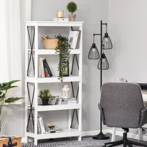 HOMCOM 4-Tier Bookcase Display Shelf Unit Storage Rack Organizer for Living Room Office White