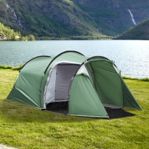 Outsunny Camping Dome Tent 2 Room for 3-4 Person with Weatherproof Screen Room Vestibule Backpacking Tent Lightweight for Fishing & Hiking Dark Green