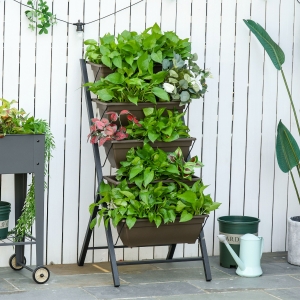 Outsunny 5-Tier Raised Garden Bed with Foldable Frame Planter Grow Containers Plant Flower Vegetable Pot with Leaking Holes for Outdoor Patio