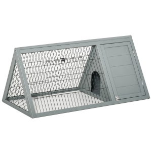 PawHut 46" x 24" Wooden A-Frame Outdoor Rabbit Cage Small Animal Hutch with Outside Run & Ventilating Wire - Grey