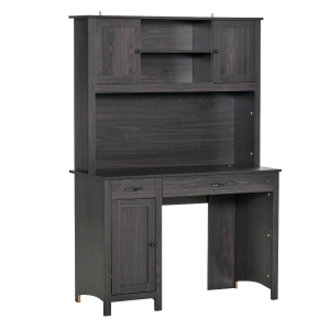 HOMCOM Computer Desk with Hutch, Home Office Workstation with Storage Shelves Drawers Cabinets, Coffee
