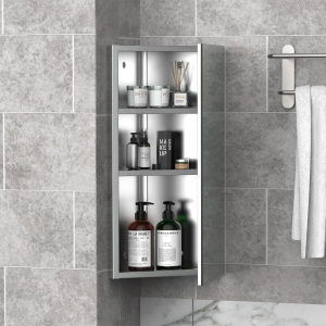 HOMCOM Wall mounted Bathroom Corner Mirror Storage Cabinet Stainless Steel with Single Door
